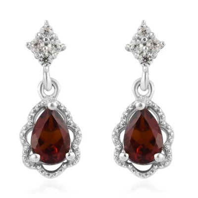 Brincos pendurados de citrino vermelho e zircão folheados a platina esterlina 0,90 ctw - Imagem 1 de 4