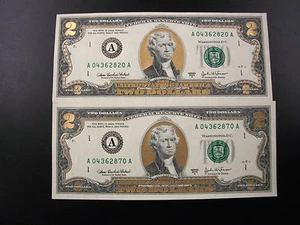 Fifty Colorized Gold Uncirulated Two Dollar Bills In Sequential Order - Picture 1 of 1