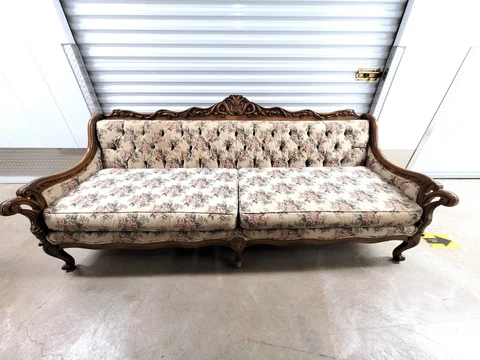 Vintage Antique French Gilt Style Floral Flowers White Sofa Couch 1960s Cover