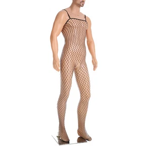 Herren Body Overall Hosenträger offener Schritt Unterwäsche transparent Netz - Bild 1 von 19