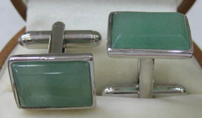 Vintage Men's Shell Agate Jade Cufflinks Jewelry Wedding Party Cuff Links Gifts - Image 1 of 4