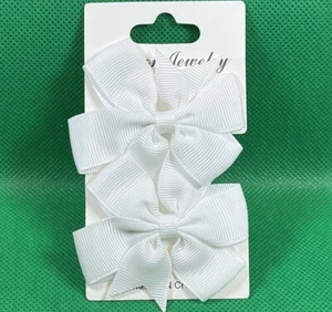 White 3” Hair Bow Clips Grosgrain Ribbon Baby Toddler Girl Hair Barrette Set - Picture 1 of 6