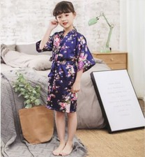 Silk Satin Flower Girls Dress Children Kimono Robe Kid Nightwear Gown Wedding UK