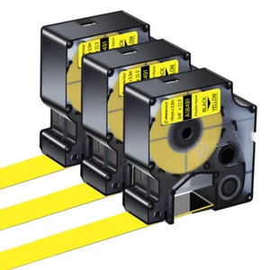 3PK Black on Yellow Flexible Nylon Label Tape 18491 19mm for DYMO Rhino5200 5000 - Picture 1 of 9