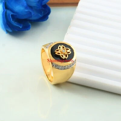 Natürlich Schwarzer Onyx Edelstein Mit 18k Vergoldet Silberring für Herren #1172 - Bild 1 von 4