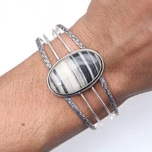 leaf Jasper Gemstone Handmade Jewelry Cuff Bracelets 7''Adjustable - Picture 1 of 7