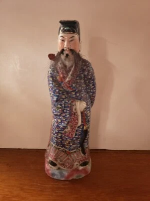 Early 20th Century Chinese Famille Rose Porcelain Lu Dongbin Statue, Horse Hair - Image 1 of 4