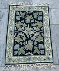 Vintage French Style Aubusson Rug Needlepoint Chain stitch Rug 2x3 ft Free Ship - Picture 1 of 8