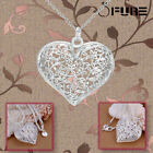 Delicate Sterling Silver Florals Hollow Textured Puffed Heart Pendant Necklace