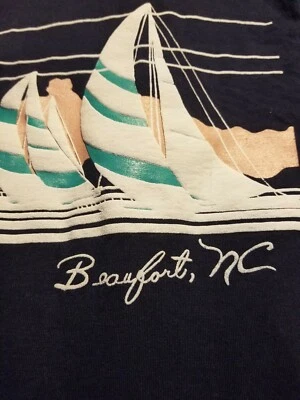 Camisa De Colección Años 80 Beaufort NC Velero M 50/50 Bahía Surf Playa Vela Pantalla Estrellas Foto 1 de 4