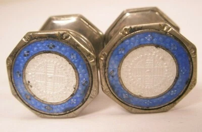 Blue Enamel Octagons Snap Style Vintage Edwardian G&S BALL-LOCK Cuff Links - Image 1 of 4