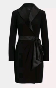 Lauren Ralph Lauren Tuxedo Crepe Longsleeve Cocktail Dress  Black uk 10 US 6  - Picture 1 of 10