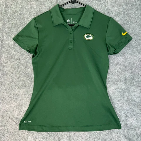 Green Bay Packers Nike Womens Polo Shirt Small Green Gold Dri Fit NFL Football Cover