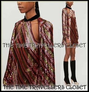 BNWT RIXO Harriet stripe-print high-neck sequin Mini Dress UK 6 34 2 XXS £335 - Picture 1 of 7