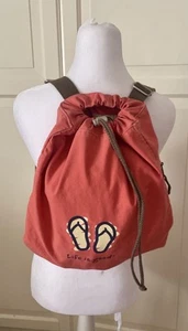 Life Is Good Orange Canvas Backpack Flip Flop Design Back Pocket drawstring - Picture 1 of 8