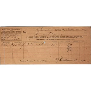 1889 The Philadelphia & Reading Railroad Co Original Billhead Quittung AE7-2 - Bild 1 von 2