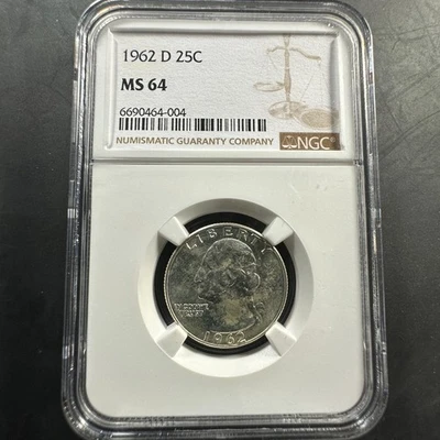 1962-D 25C SILVER Washington Quarter, NGC MS64 (85655) - Image 1 of 2