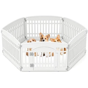 6 Panel Plastic Dog Playpen w/ Lockable Gate for Small & Medium Sized Dogs - Picture 1 of 10