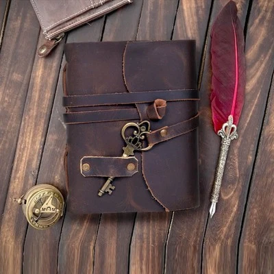 Genuine Leather Journal Vintage Rustic Leather Bound Journal  Deckle Edge Paper - Image 1 of 4