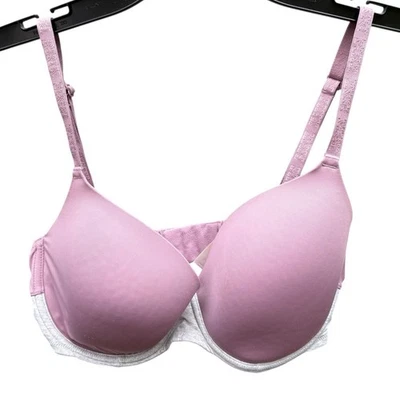 Victorias Secret ROSA 34DD en Todas Partes Ligeramente Forrado Rosa Púrpura Gris Borde Foto 1 de 4