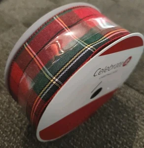 Celebrate It Wired Jumbo Red & Green Plaid Ribbon Christmas Bow DIY 2.5" x 80ft - Picture 1 of 3
