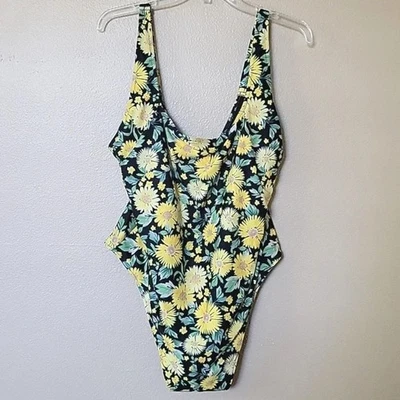 Traje de baño antiguo azul marino girasol cuello cuadrado corte francés de una pieza - talla 2X Foto 1 de 4