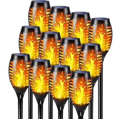12Pack Solar Garden Lights Flame Effect Stake Outdoor Path Flickering Torch Lamp - Image 1 of 4