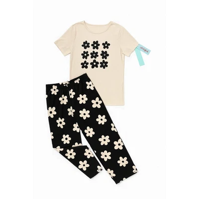 Girls' 2pc Short Sleeve Pajama Set - Cat & Jack™ black sunflower M (8) - Image 1 of 3