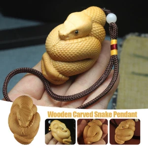 Wooden Carved Snake Pendant Figurines Car Hanging Home Decor Ornaments Statue - Picture 1 of 12