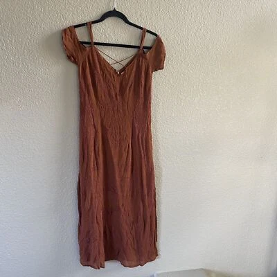 Maxi Vestido Cleobella Para Mujer XS Marrón Óxido Bordado Hombro Frío Boho Tribal Foto 1 de 4