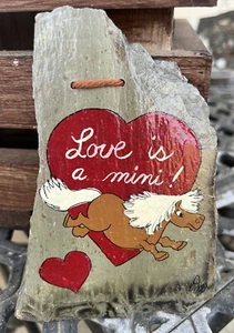 Hand Painted Love Is A Mini Horse Slate Wall Art Hanging Sign Red Hearts Signed - Picture 1 of 7