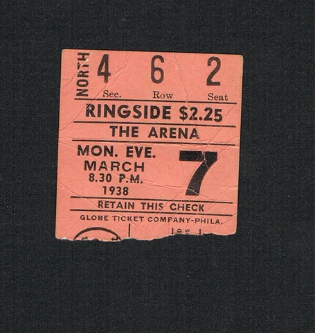 RARE 1938 boxing ticket Philadelphia EDDIE COOL Dorazio Tebo Forgione Strazzeri Cover