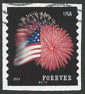 Sc #4854, 2-Star Spangled Banner 2014 plate #s P1111 & P2222, used on piece - Picture 1 of 3