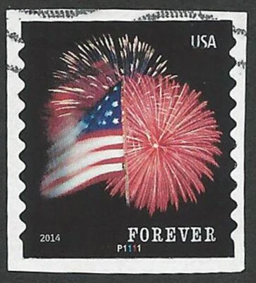 Sc #4854, 2-Star Spangled Banner 2014 plate #s P1111 & P2222, used on piece - Image 1 of 3
