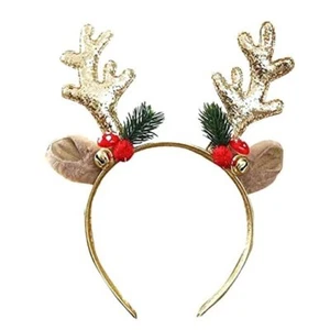 Christmas Headbands Hair Bands Christmas Glitter Elk Antlers Golden Antlers - Picture 1 of 7