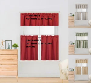 JUEGO DE 3 PIEZAS CORTINA DE VENTANA OSCURECIMIENTO DE HABITACIÓN PANELES PEQUEÑOS FORRADOS EN LONGITUD 24" (K4)  - Imagen 1 de 28
