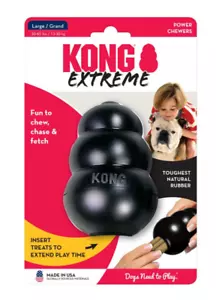 KONG Extreme LARGE Fetch & Chew Dog Toy Black Durable Rubber Treat Stuffable 4" - Picture 1 of 9