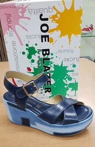 JOE BLAZER Sandalo moda con zeppa. Made in Italy Pelle Blu Zeppa 80 n° 36 - Foto 1 di 3