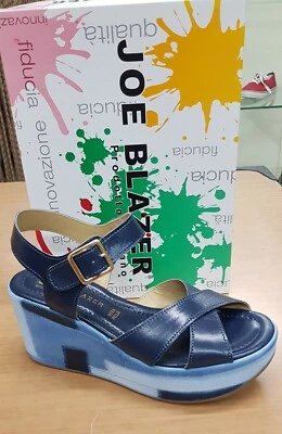 JOE BLAZER Sandalo moda con zeppa. Made in Italy Pelle Blu Zeppa 80 n° 36 - Imagen 1 de 3