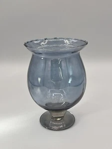 Opalescent  Blue Blown Glass Footed Vase, Ruffled Rim - Picture 1 of 5