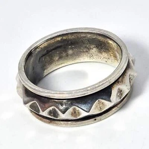 Pyramid stud double band solid sterling silver fidget spinner meditation ring ba - Picture 1 of 6