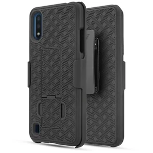 For Samsung A01 Shell Holster Combo Case Kick-Stand & Belt Clip + Temper Glass - Picture 1 of 8