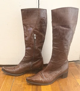 Stivali al ginocchio Vero Cuoio donna marrone vernice zip laterale 10,5 - Foto 1 di 10