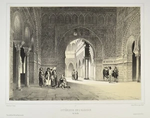 Interieur De L'Alcazar de Seville 1840 Original antique Print Chapuy - Bild 1 von 6