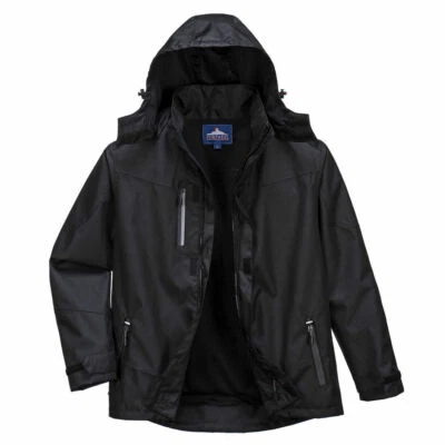 Portwest S555 Outcoach Waterproof PU Jacket with Stormflap and Packaway Hood - Image 1 of 4