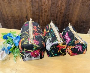 Indian Tiger Printed Cotton Quilted Toiletry Purse Cosmetic Storage Bag Of 3 Pc - Picture 1 of 11