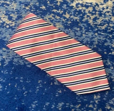 Corbata de seda Peter Millar rosa azul marino marfil rayas sesgadas doblada a mano  Foto 1 de 4