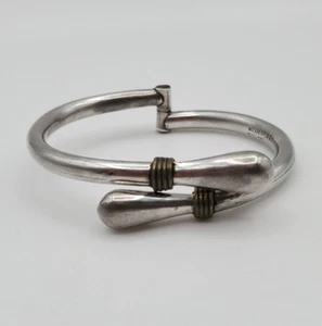 VTG Taxco Mexico Sterling Silver & Brass 925 TD-77 Clamper Hinge Cuff Bracelet - Picture 1 of 13