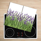 Glas-Herdabdeckplatte Ceranfeldabdeckung Zweiteilig 2x30x52 Lavendel Blumen