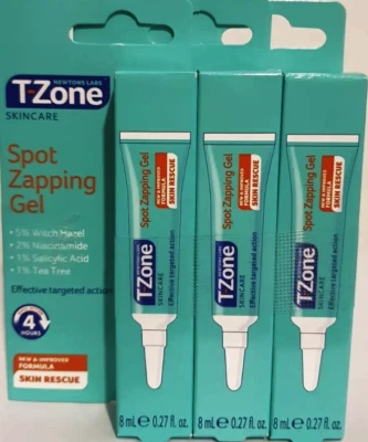 T-Zone Spot Zapping Gel AntibacterialAcne Treatment Tea Tree Witch Hazel x 3.